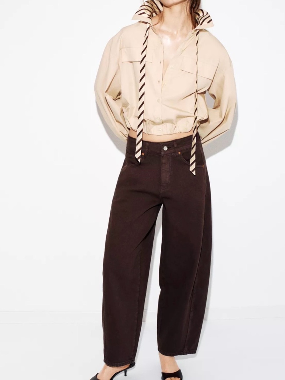Zara z1975 mid barrel ankle brown jean NWT